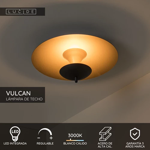 Lucide VULCAN - Lámpara de techo - Ø 35 cm - LED Regul. - 1x9W 3000K - Negro - USP